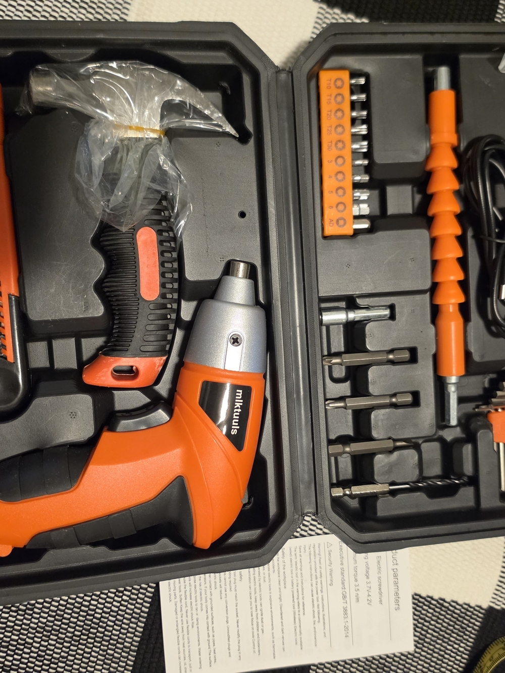 Mikulus Orange & Black Cordless Electric Screwdriver Kit
